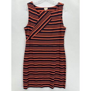 Cremieux Dress Womens Large Navy Orange Striped Sleeveless Stretch Knit Sheath